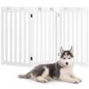 36 Inch Folding Wooden Freestanding Pet Gate Dog Gate with 360?° Flexible Hinge-White - Color: White