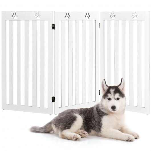 36 Inch Folding Wooden Freestanding Pet Gate Dog Gate with 360?° Flexible Hinge-White - Color: White