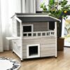 2-Story Wooden Patio Luxurious Cat Shelter House Condo with Large Balcony