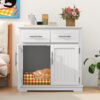 Cat Litter Box Enclosure with 2 Drawers and Double Doors-White - Color: White