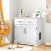 Cat Litter Box Enclosure with 2 Drawers and Double Doors-White - Color: White