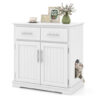 Cat Litter Box Enclosure with 2 Drawers and Double Doors-White - Color: White