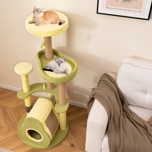 PV10258GN_81486862.jpg Freestanding Multi-level Avocado Cat Tower with Private Condo-Green - Color: Green