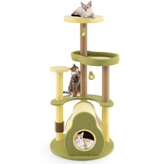 PV10258GN_81486863.jpg Freestanding Multi-level Avocado Cat Tower with Private Condo-Green - Color: Green