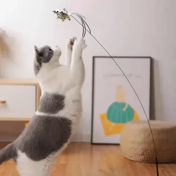 Color: Wine red, Ships From: CHINA - Simulation Bird Interactive Funny Cat Stick Toy Furry Feather Bird With Bell Sucker Cat Stick Toy Kitten Playing Pet Accessories
