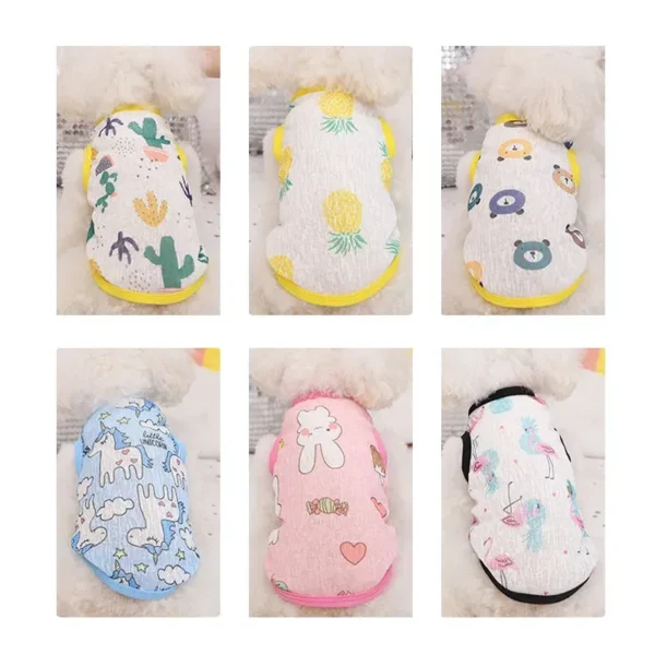 Color: WHITE, Size: XL - Summer Dog Vest Ultra Thin Breathable Mesh Cloth Pet T-shirt for Small Dogs Cute Cartoon Print Puppy Cat Cheap Clothes Costumes