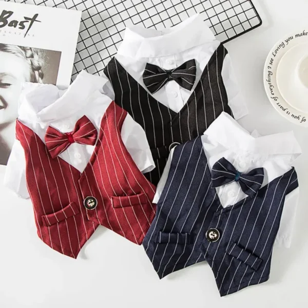 Color: Red, Size: XXS - Dog Gentleman Wedding Suit Clothes Dog Suit Bow Tie Clothes Halloween Christmas Costume For Small Dogs Teddy Bulldog