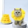 Size: L, Color: ROSE RED - Adjustable Cat Recovery Collar Cute Solar Flower Neck Cone After Surgery