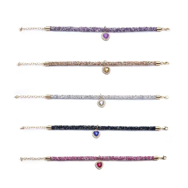 Color: MULTICOLOR, Size: S - Luxury Cat Collar with Heart Crystal Pendant Puppy Chihuahua Necklace Reflective Rhinestone Kitten Neck Strap Pets Accessories