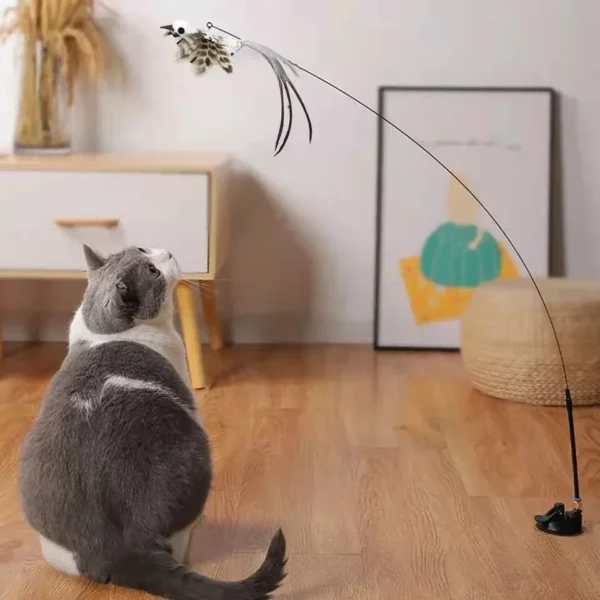 Color: Wine red, Ships From: CHINA - Simulation Bird Interactive Funny Cat Stick Toy Furry Feather Bird With Bell Sucker Cat Stick Toy Kitten Playing Pet Accessories
