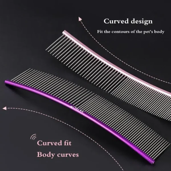 Color: PURPLE, Size: XS - Pet Curved Comb Stainless Steel Combs Professional Pet Grooming Comb Dense Sparse Teeth Dog Cat Cleaning Brush Open Knot Comb