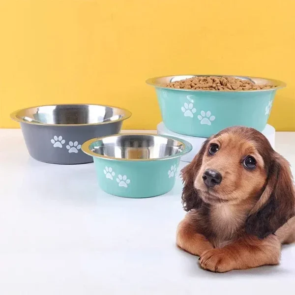 Color: WHITE, Size: XS - Non-slip Dog Bowls For Small Medium Large Dog Feeder Bowls And Drinkers Stainless Steel Pet Feeders Pets Dogs Accessories