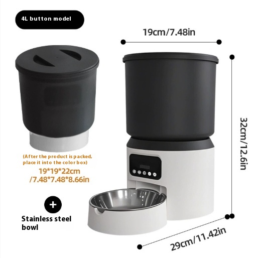 Style: 4L Button, Specifications: Stainless Steel - 4L Smart Feeder Pet Cat Dog Timing Remote Monitoring